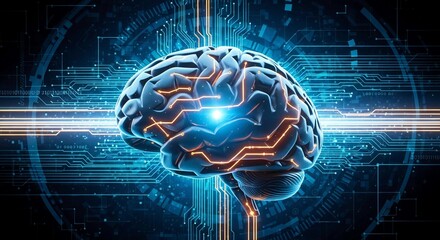 Anatomical Brain Cutaway Bioluminescent Neural Glow Scientific Visualization