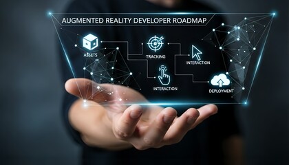 Augmented reality developer roadmap hovering above a person's outstretched hand
