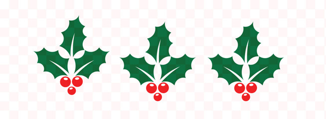 Holly berry icons set, Chritmas logo wirh holly berries, isolated on transparent background.