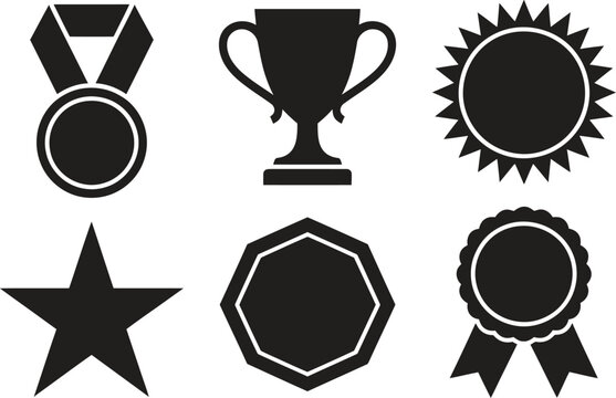 Award Icons Vector Set &ndash; Medals, Trophy, Star, Ribbon Badge Collection