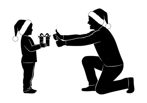 Father Child Gift Exchange Silhouette SVG PNG Black