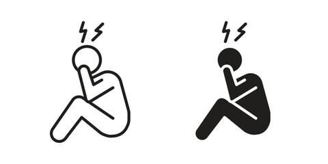 Stressed human icon illustrations collection. editable stroke outline and flat style