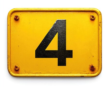 Yellow metal plate with number four
