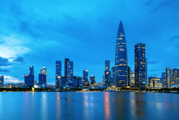 Central business district night view, Shenzhen, China.