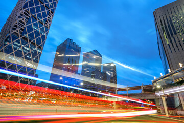light trails on the street at dusk in guangdong,China