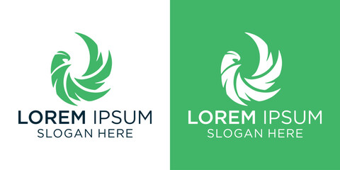 Eagle green logo design with abstract feather wings for modern brand identity, perfect for aviation, security, or environmental companies seeking a powerful symbol