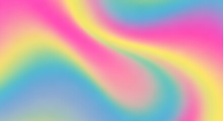 Vibrant abstract gradient background with smooth flowing waves of pink, yellow, and blue hues, creating a soft, colorful, and dreamy texture for modern design projects