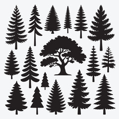 Fototapeta premium Seamless forest pattern with green pine tree vector silhouettes for winter holiday decoration