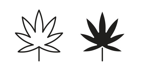 Weed icon illustrations collection. editable stroke outline and flat style