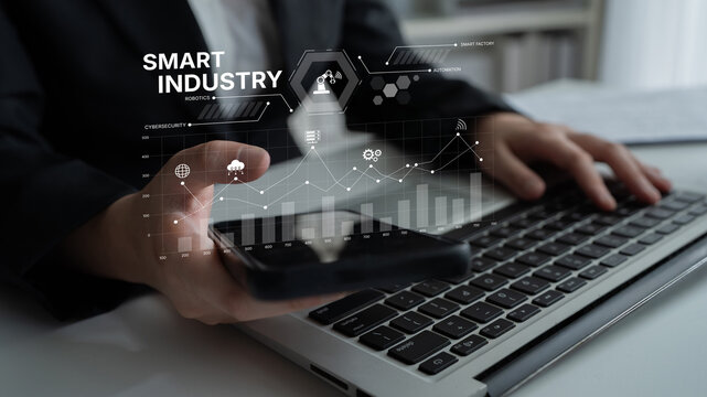 Smart industry dashboard combining automation, robotics, cloud integration, cybersecurity, and data analytics to support intelligent factory systems and real-time monitoring Latch