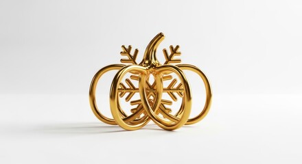 Golden metal pumpkin sculpture on white