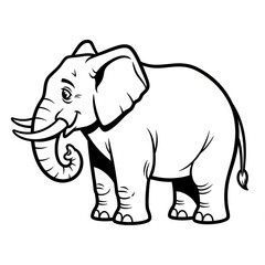 Fototapeta premium Elephant side view line art illustration in monochrome design style