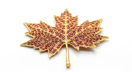 Gold maple leaf brooch with red