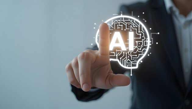 Innovate with AI technology now, a person interacts with artificial intelligence brain interface to unlock future potential and revolutionize your business