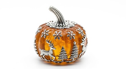 Decorative pumpkin with silver deer and