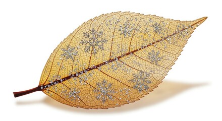 Close-up of a frosty yellow leaf on