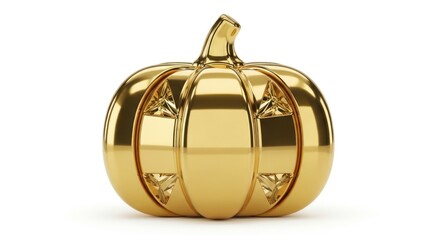 Shiny gold pumpkin on white background