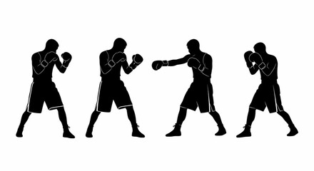 Silhouetted Boxers in Action Poses Dynamic Fight Sequence Illustration