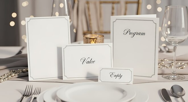 Elegant Table Setting with Blank Cards and Decorative Elements for Special Events
