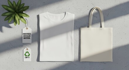 Blank White T Shirt and Tote BagMockup for Custom Design Printing or Eco Friendly Branding on Textured Background