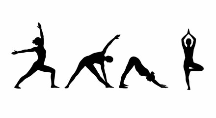 Silhouettes of Women Practicing Various Yoga Poses