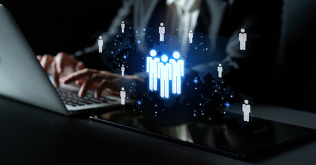 Global human network and workforce distribution highlight human, network, and global presence...