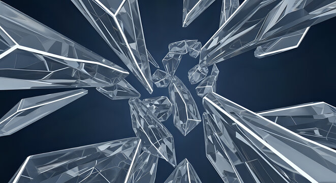 Stunning crystal formations illuminate abstract art, a dynamic geometric design for modern artwork, showcasing elegant, crystalline structures with clean lines and vibrant light play