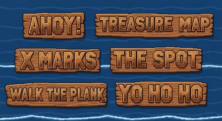 Wooden Pirate Game UI Elements Ahoy Treasure Map X Marks The Spot Walk the Plank Yo Ho Ho