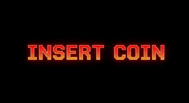 Retro Arcade Game Start Prompt Message Insert Coin Glowing Text