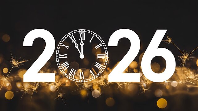 Celebrating the year 2026 with sparklers and countdown clock anticipation