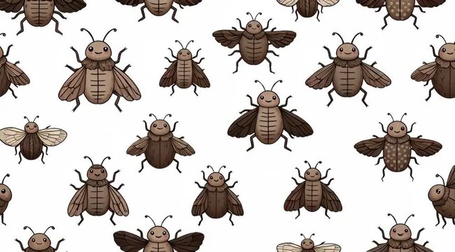 Animated Beetles Background with Cute Smiling Bugs for Kids, Cartoon Style for Children's Projects