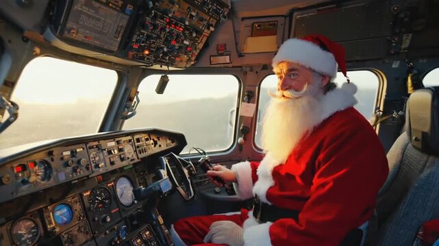 Santa Claus piloting a plane.	
