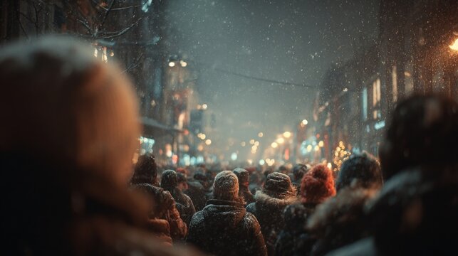 festive winter solstice celebration on a bustling street,