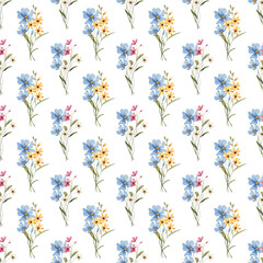 Seamless pattern, flower background with watercolor bouquets. Repeat fabric wallpaper print texture. Perfectly for backdrop, wrapped paper.
