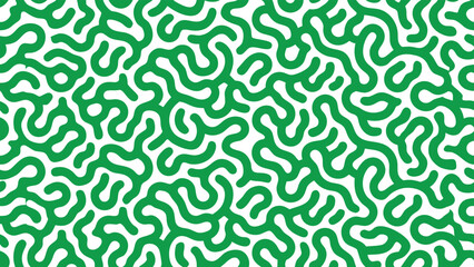 A seamless, repeating pattern of thick, flowing green lines forming an intricate maze-like structure against a white backdrop.