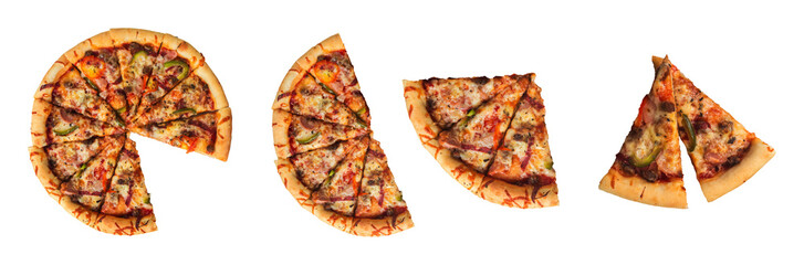 collection of pizza slices with isolated white background