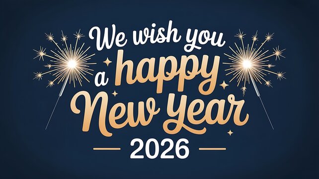 Greeting card design for the year 2026 with sparklers