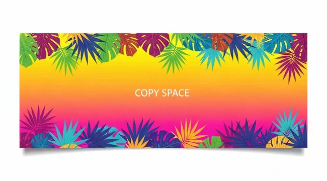 Colorful tropical leaves frame animation with gradient background and copy space perfect for