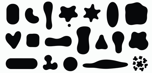 Collection of abstract organic black shapes and blobs on a white background