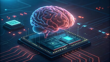 Digital brain and microchip. Synthesis of artificial intelligence (AI) and high-performance computing (HPC)