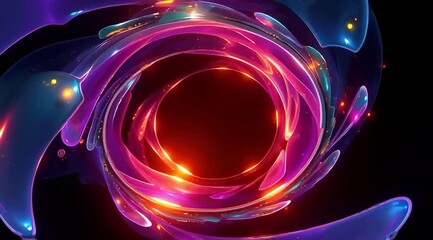 An abstract neon background featuring a fractal geometric spiral, - Powered by Adobe