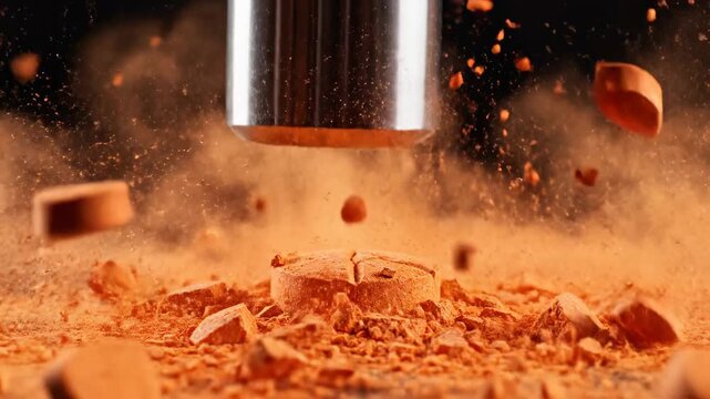 High-speed macro video footage of a champagne cork exploding from a bottle with flying particles and sparkling pressure release, symbolizing celebration and festive energy.
