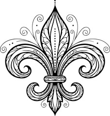 Elegant ornamental fleur de lis symbol with intricate swirling patterns, timeless decorative motif for artistic and historical projects © Vectors Studio