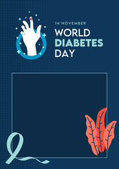 World Diabetes Day. Poster design with illustration of blood dripping on hand for November 14 campaign