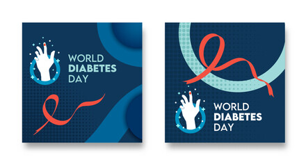 World Diabetes Day. Social Media design with illustration of blood dripping on hand and diabetes circle symbol