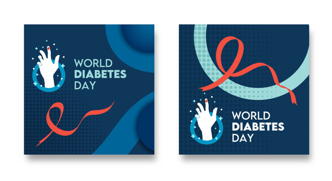 World Diabetes Day. Social Media design with illustration of blood dripping on hand and diabetes circle symbol