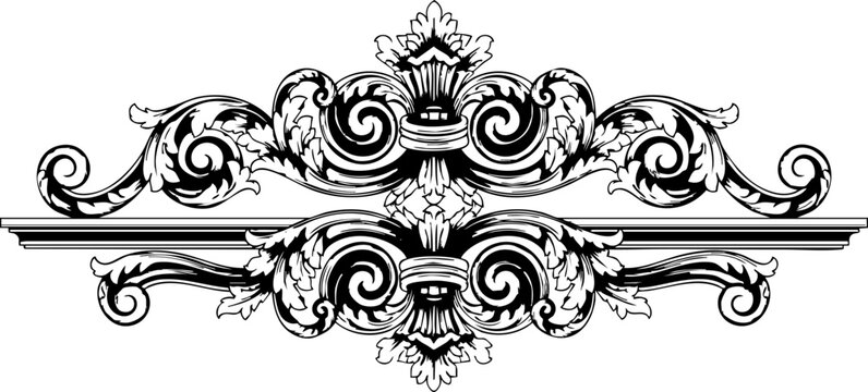 Elegant ornamental flourish design evoking classic baroque and rococo styles for decorative borders and embellishments, adding timeless sophistication to any project.