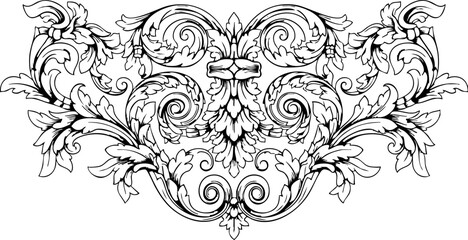 Elegant ornamental flourish with swirling acanthus leaves and intricate scrollwork, perfect for luxury branding and vintage design projects.