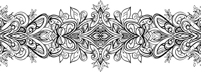 Elegant black and white ornamental border design with intricate floral and swirling patterns, perfect for decorative accents and sophisticated projects.