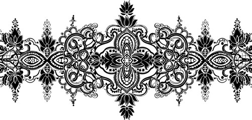 Intricate black lace border design evokes vintage elegance and timeless beauty for sophisticated decorative projects.